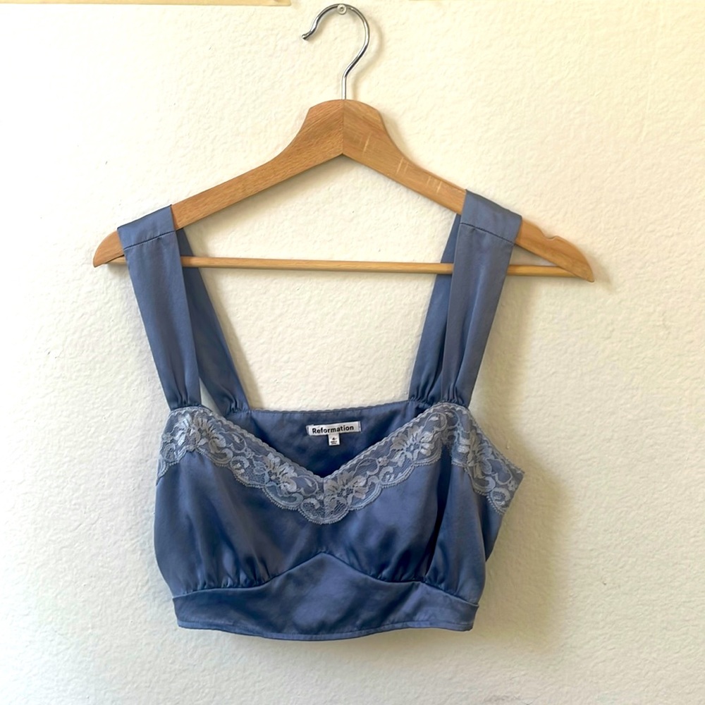 100% silk lace crop tank by Reformation